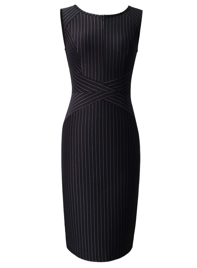 VFSHOW Womens Front Zipper Work Business Office Bodycon Dress Elegant Professional Career Church Party Pencil Sheath Dress (Black and White Striped, Large) 2619 BLK L - Image 3